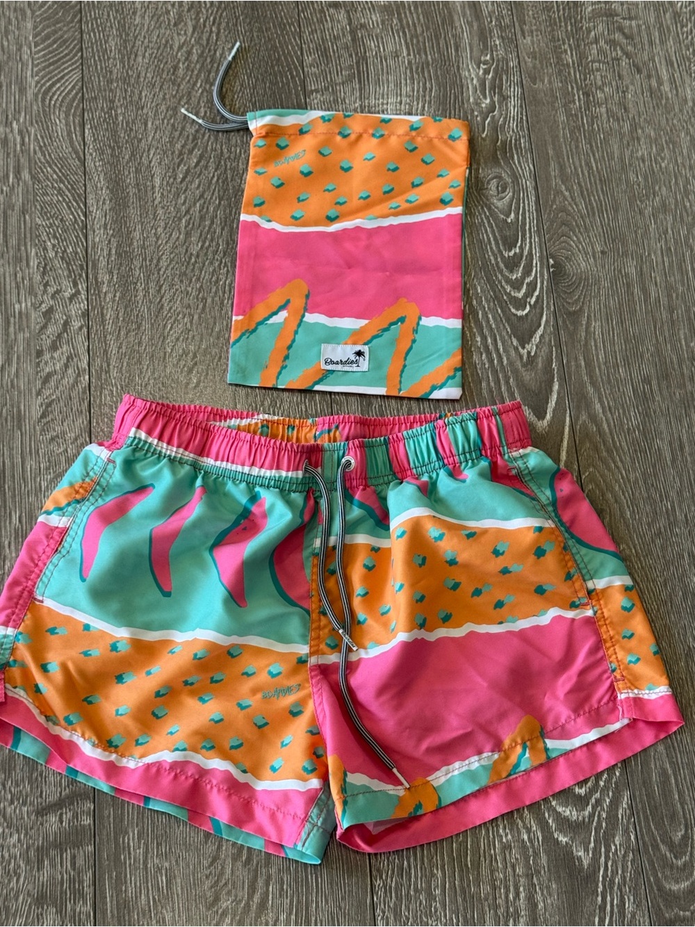 Kids Colorblock Swim Trunks in Pink, Teal & Orange